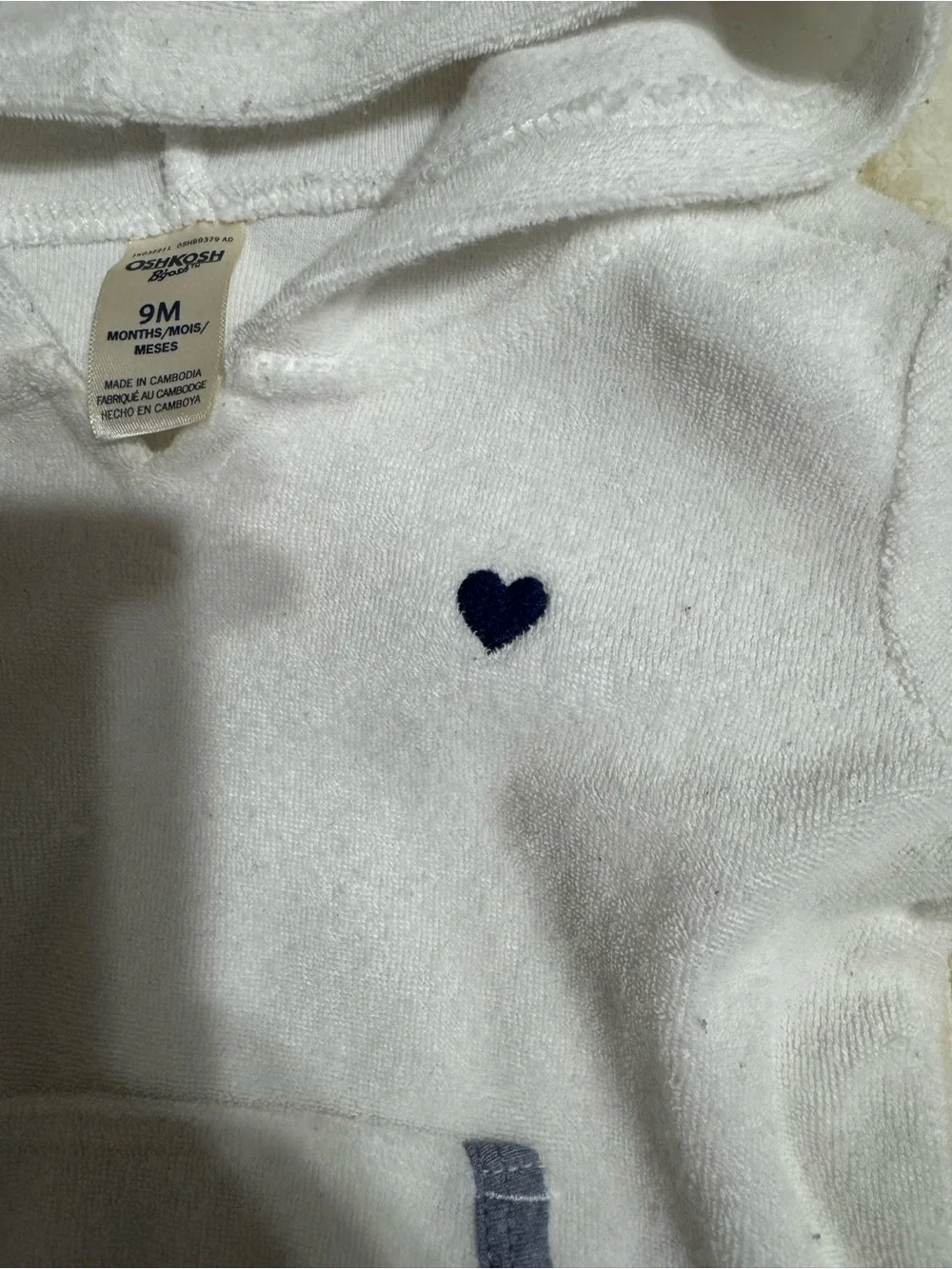 OshKosh B'gosh White Hoodie with Navy Trim and Heart
